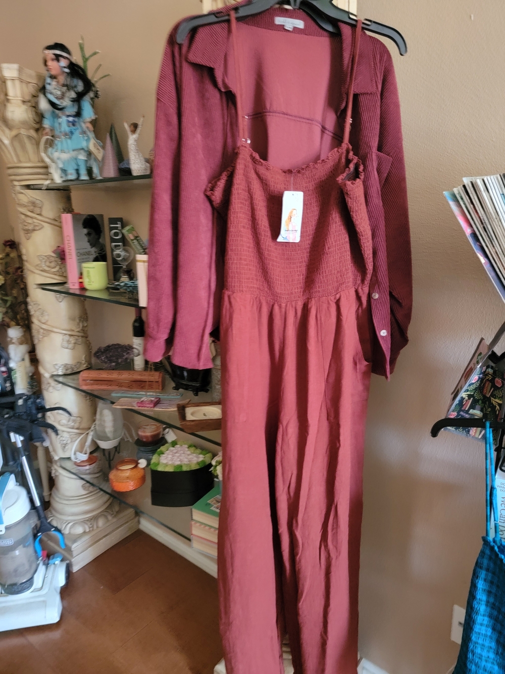 Pretty Garden Women's Rust Red Smocked Jumpsuit